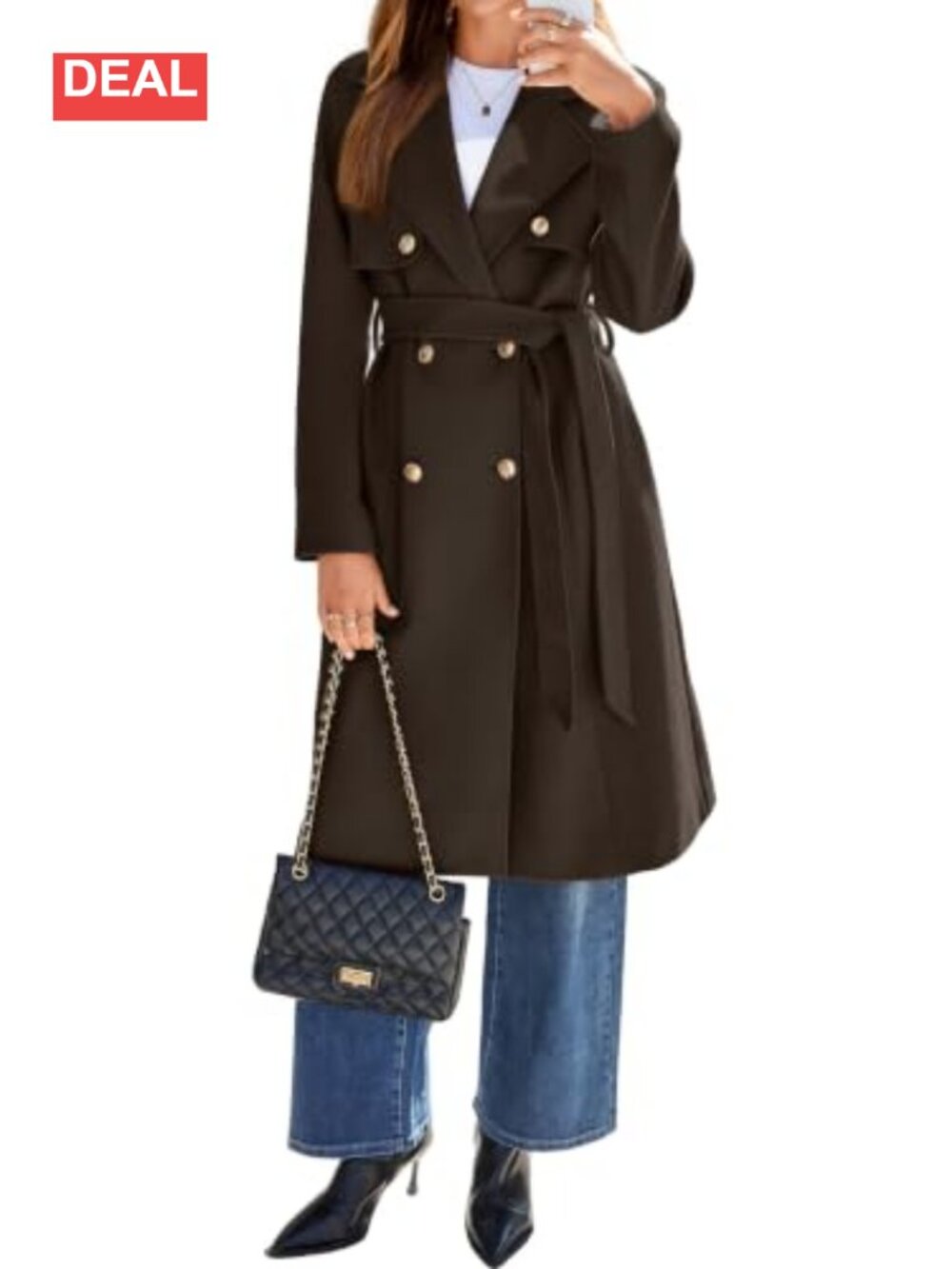 Simplee Long Winter Coat Womens Double Breasted Belted Jacket